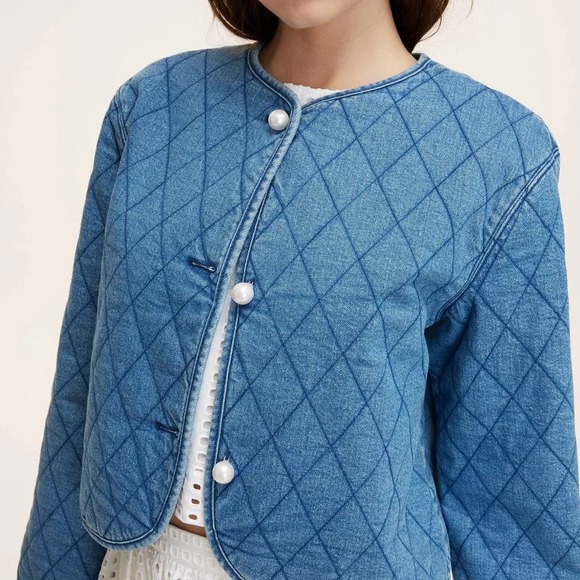 New! Kate Spade x Target Size Large Quilted Denim Jacket Blue Wash Jeans L NWT - Picture 3 of 5